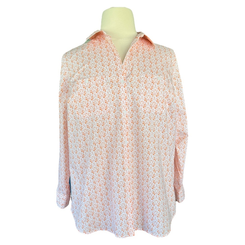 Croft & Barrow Button Down Coral & White Long Sleeve Shirt - Women’s 1X …